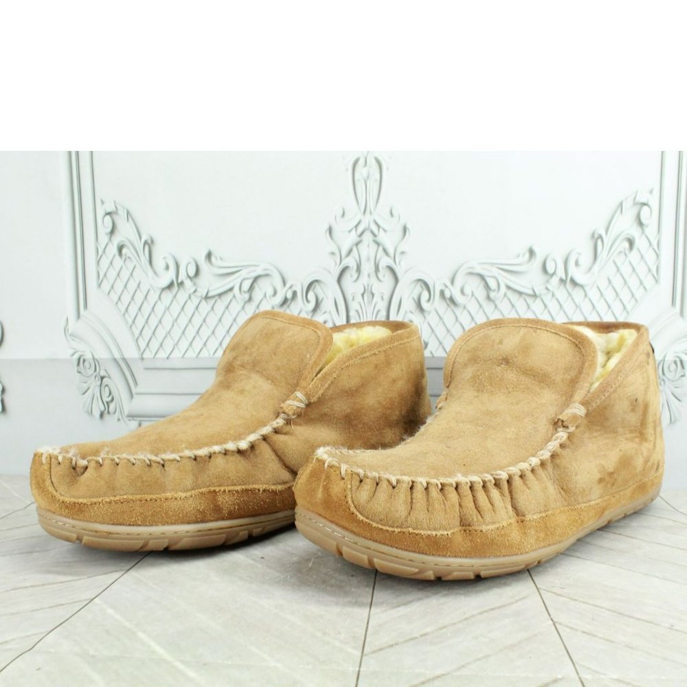 LL Bean Brown Suede Wicked Good Shearling Lined Slipper Ankle Boots Size 12 Wide - Picture 2 of 9